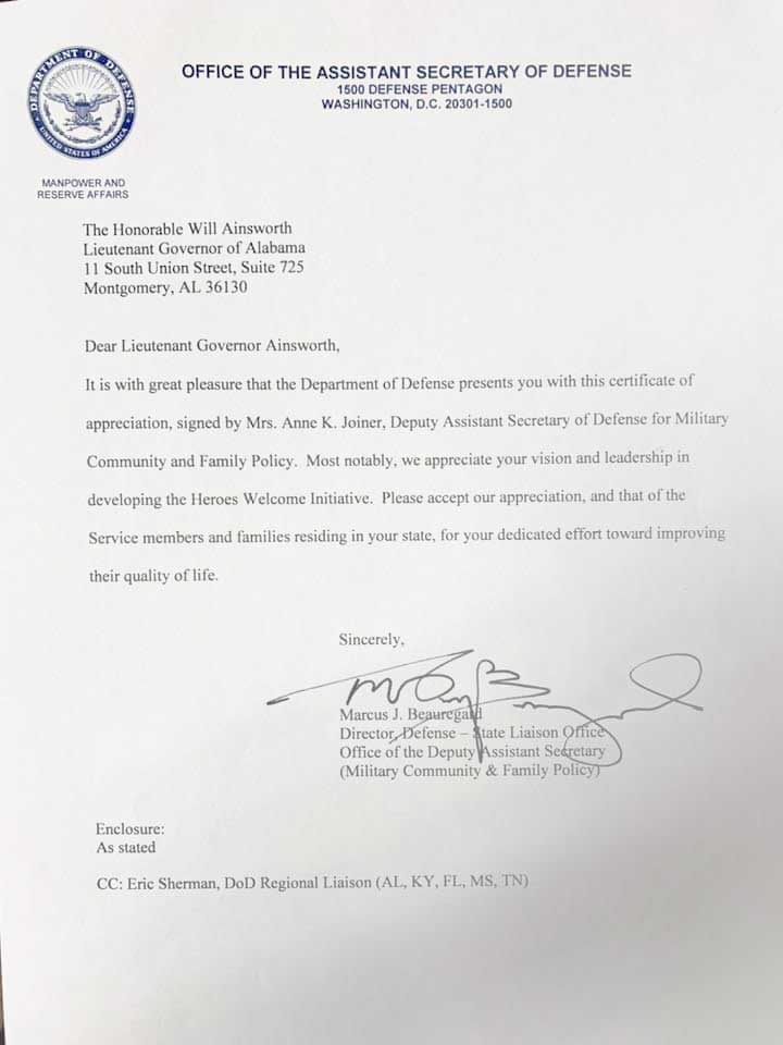 Lt Governor letter of appreciation